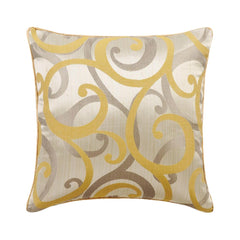 Scrolling All The Way - Mustard Yellow Jacquard Silk Throw Pillow Cover