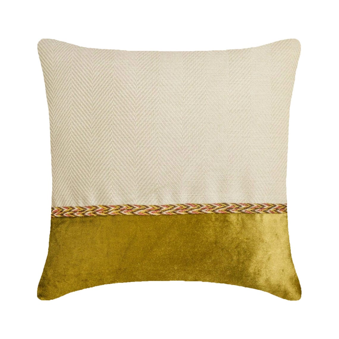 Jute Chartreuse Suit - Green & Beige Jute & Velvet Decorative Euro Sham