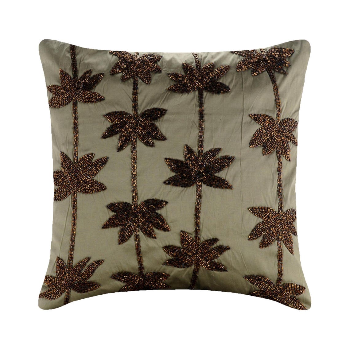 Brown Lotus Dreams - Sage Green Taffeta Throw Pillow Cover