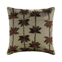 Brown Lotus Dreams - Sage Green Taffeta Throw Pillow Cover