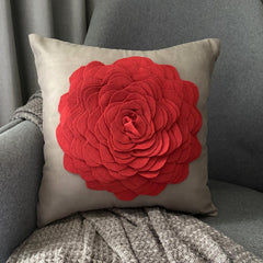 Red Rose - Taupe Faux Suede Throw Pillow Cover