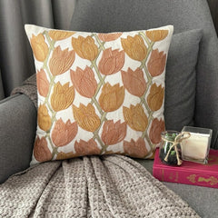 Tulip Sway - Rust Cotton Linen Throw Pillow Cover