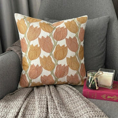Tulip Sway - Rust Cotton Linen Throw Pillow Cover