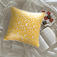 Yellow Scroll All The Way - Mimosa Yellow Burnout Velvet Throw Pillow Cover