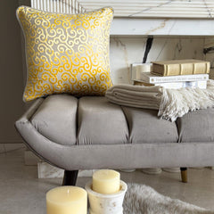 Yellow Scroll All The Way - Mimosa Yellow Burnout Velvet Throw Pillow Cover