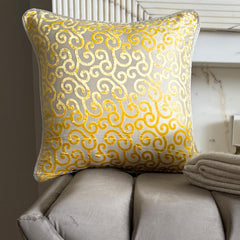 Yellow Scroll All The Way - Mimosa Yellow Burnout Velvet Throw Pillow Cover