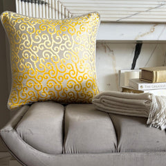 Yellow Scroll All The Way - Mimosa Yellow Burnout Velvet Throw Pillow Cover