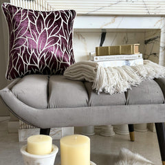 Plummy Leaves - Plum Velvet Throw Pillow Cover
