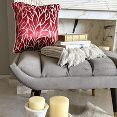 Cayenne Red Florals - Cayenne Red Burnout Velvet Decorative Euro Sham