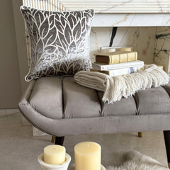 Paloma Gray Leaves - Paloma Gray Burnout Velvet Throw Pillow Cover