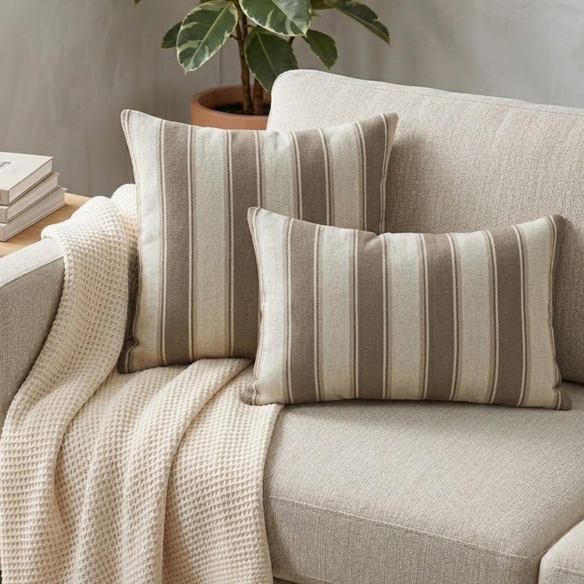 Brown Linen Throw Pillow Cover - Terra Stripe