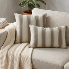 Brown Linen Throw Pillow Cover - Terra Stripe
