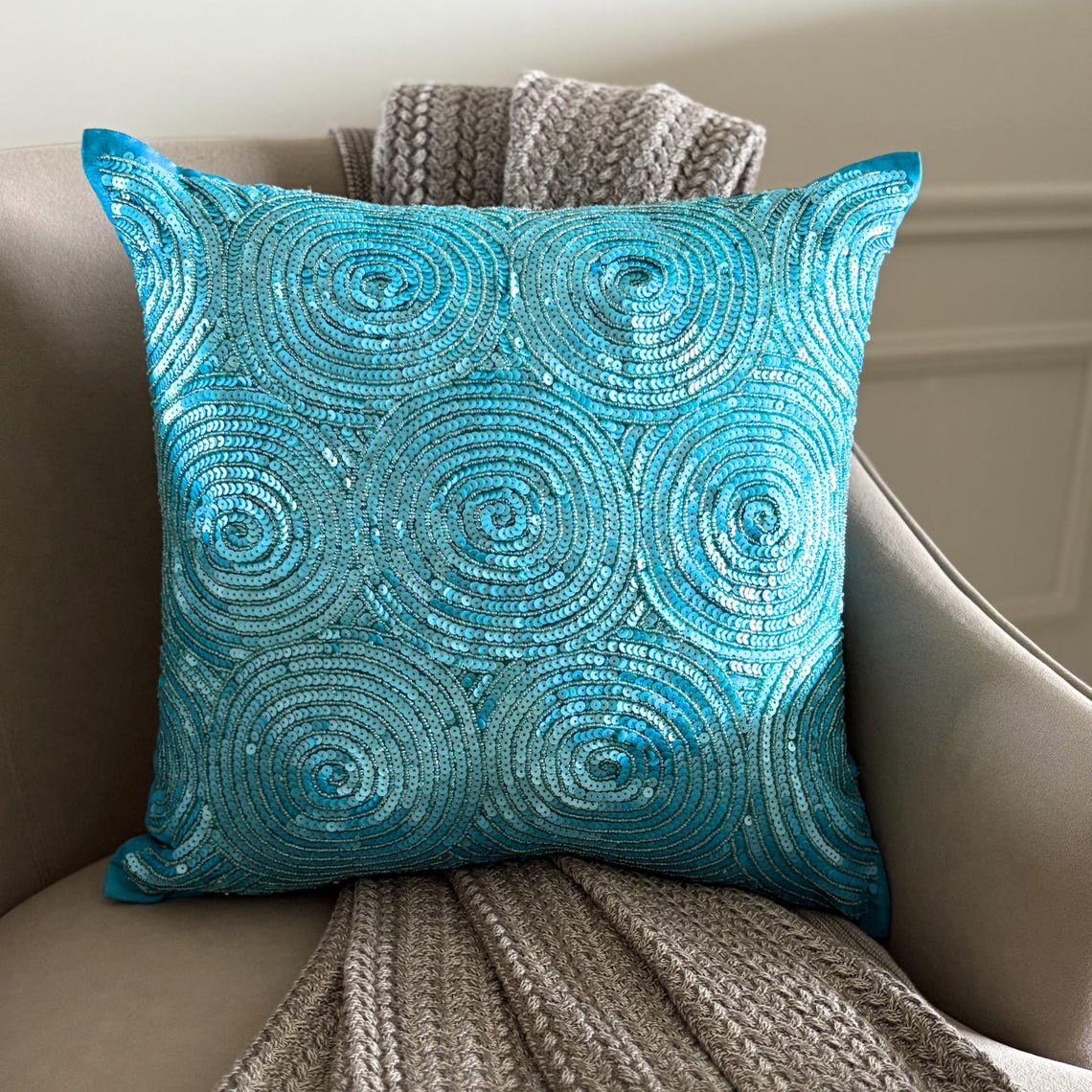 Aqua Touch - Aqua Blue Art Silk Throw Pillow Cover