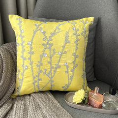 Yellow Crystal Willow - Yellow Art Silk Throw Pillow Cover