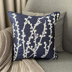 Navy Blue Willow - Navy Blue Art Silk Throw Pillow Cover