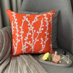 Coral Orange Willow - Coral Orange Art Silk Decorative Euro Sham