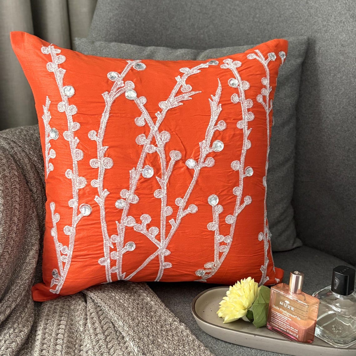 Coral Orange Willow Euro Sham