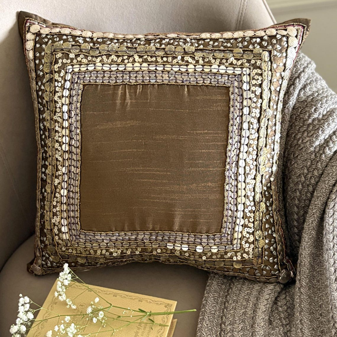 Ethnic Origins - Brown Art Silk Decorative Euro Sham