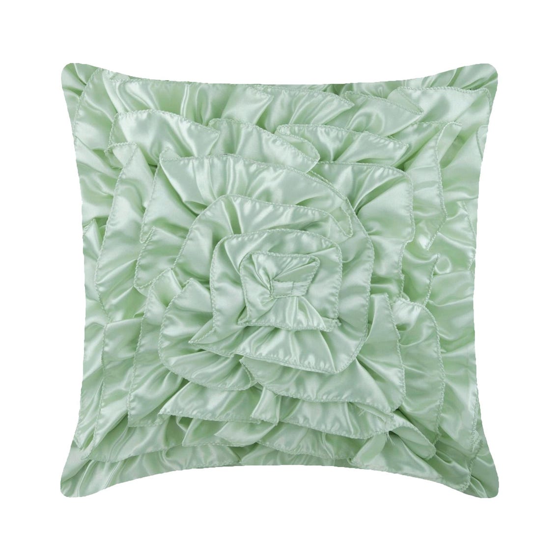 Mint Green Ruffles - Mint Green Satin Throw Pillow Cover
