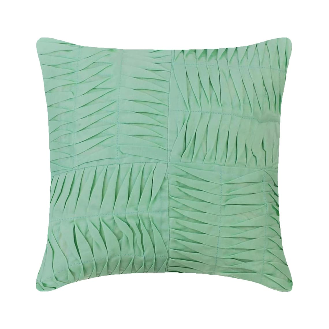 Green Pintuck Blocks - Pastel Green Cotton Linen Decorative Euro Sham