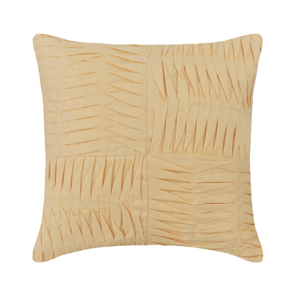 Yellow Pintuck Block - Pastel Yellow Cotton Linen Throw Pillow Cover