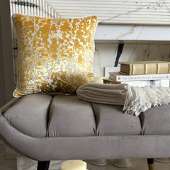 Mimosa Yellow Drops - Mimosa Yellow Burnout Velvet Throw Pillow Cover