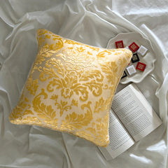 Mimosa Yellow Damask - Mimosa Yellow Burnout Velvet Throw Pillow Cover