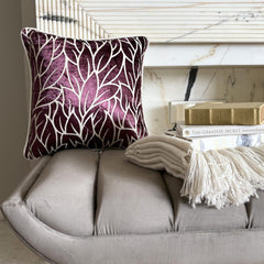 Plummy Leaves - Plum Velvet Throw Pillow Cover