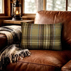 Plaidflow Olive - Green Velvet Winter Plaid Lumbar Pillow Cover