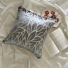 Paloma Gray Leaves - Paloma Gray Burnout Velvet Throw Pillow Cover