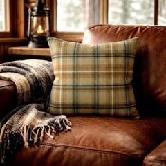 Plaidscape Beige - Beige Velvet Checkered Winter Plaid  Throw Pillow Cover