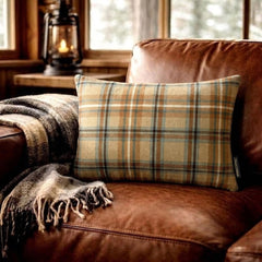 Plaidflow Beige - Beige Velvet Winter Plaid Lumbar Pillow Cover