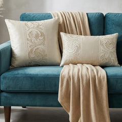 Ivory White Satin Throw Pillow Cover - Regal Ivory Vine