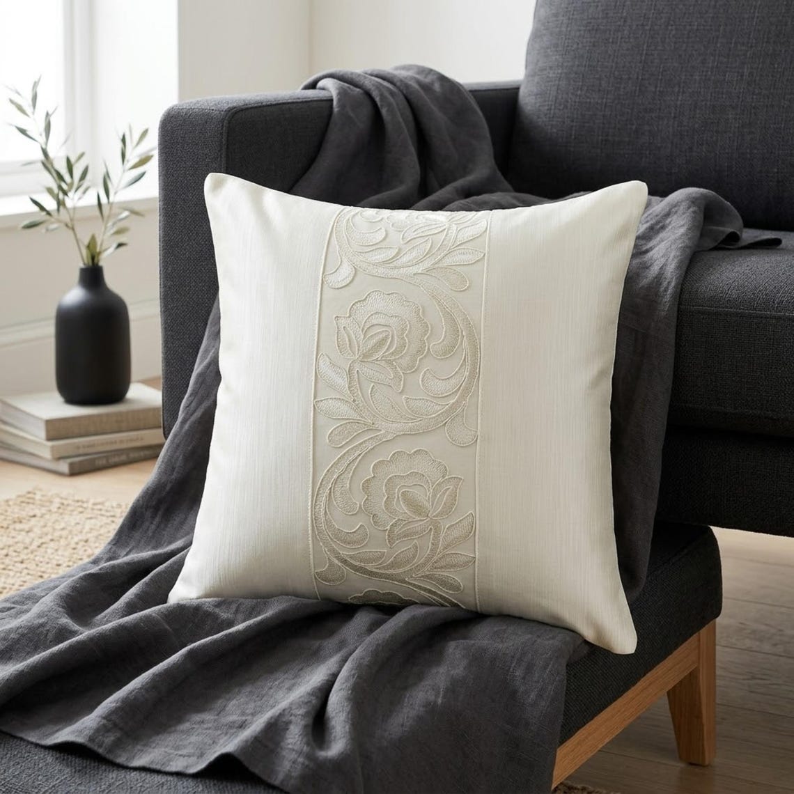 Regal Ivory Vine Throw Pillow Cover