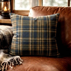 Plaidscape Navy - Navy Blue Velvet Winter Plaid  Throw Pillow Cover