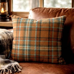 Plaidscape Orange - Orange Velvet Winter Plaid  Throw Pillow Cover