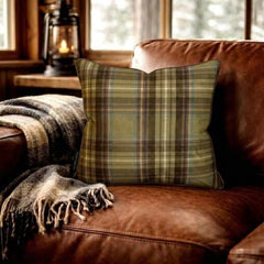 Plaidscape Olive - Green Velvet Winter Plaid  Throw Pillow Cover