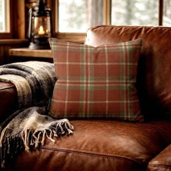 Plaidscape Terracotta - Red Velvet Winter Plaid  Throw Pillow Cover