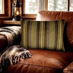 Linear Stripe Olive - Green Velvet Striped Oblong Lumbar Pillow Cover