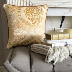 Blonde Damask - Gold Velvet Throw Pillow Cover