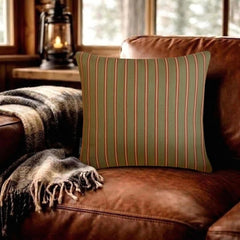 Linear Plush Green - Green Cotton Stripes Throw Pillow Cover