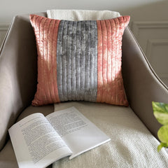 Peach Dusk - Peach & Grey Velvet Decorative Euro Sham