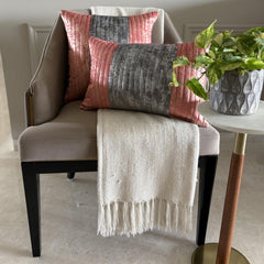 Peach Dusk - Peach & Grey Velvet Throw Pillow Cover