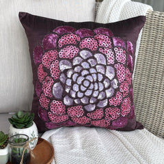 Pink Wildflower - Plum Art Silk Throw Pillow Cover