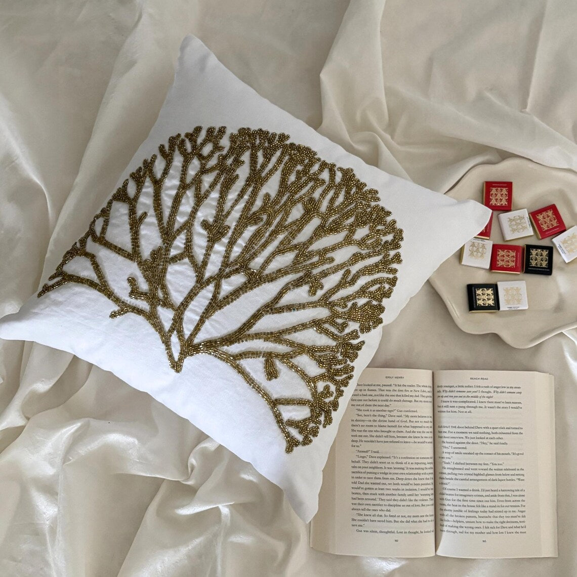 Gold Forest Embroidery Throw Pillow Cover