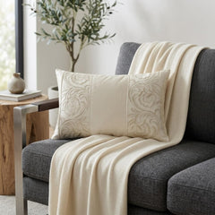 Ivory Satin Lumbar Pillow Cover - Ivory Heirloom Vine