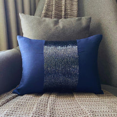 Striking Navy - Art Silk Blue Decorative Lumbar Pillow Cover