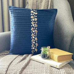 Navy Blue Crystals - Navy Blue Art Silk Decorative Euro Sham