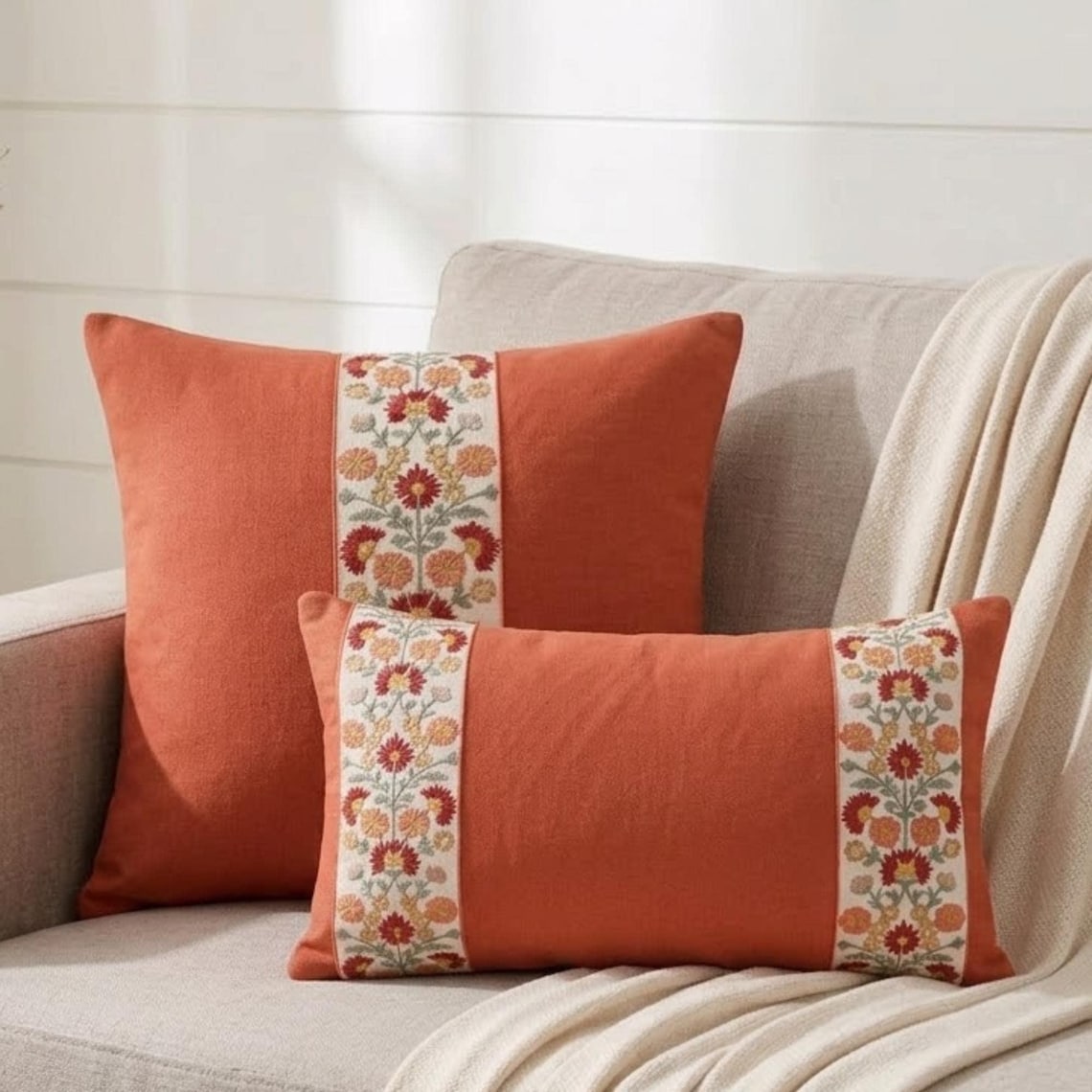 Coral Meadow Lumbar Pillow Cover