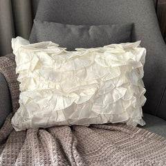 Vintage Glam Ruffles - Satin Ivory Decorative Lumbar Pillow Cover